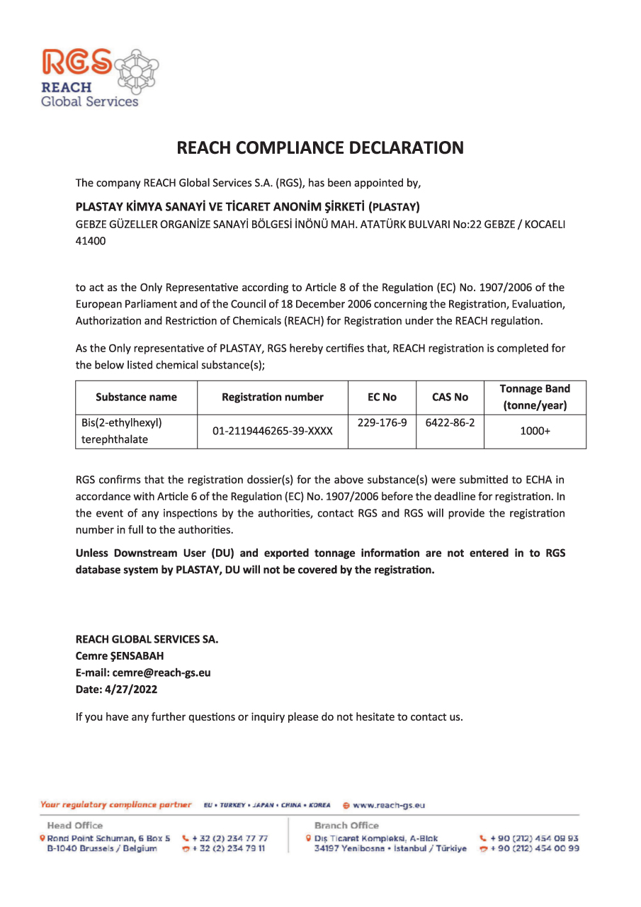 REACH - Bis (2-ethylhexyl) terephthalate